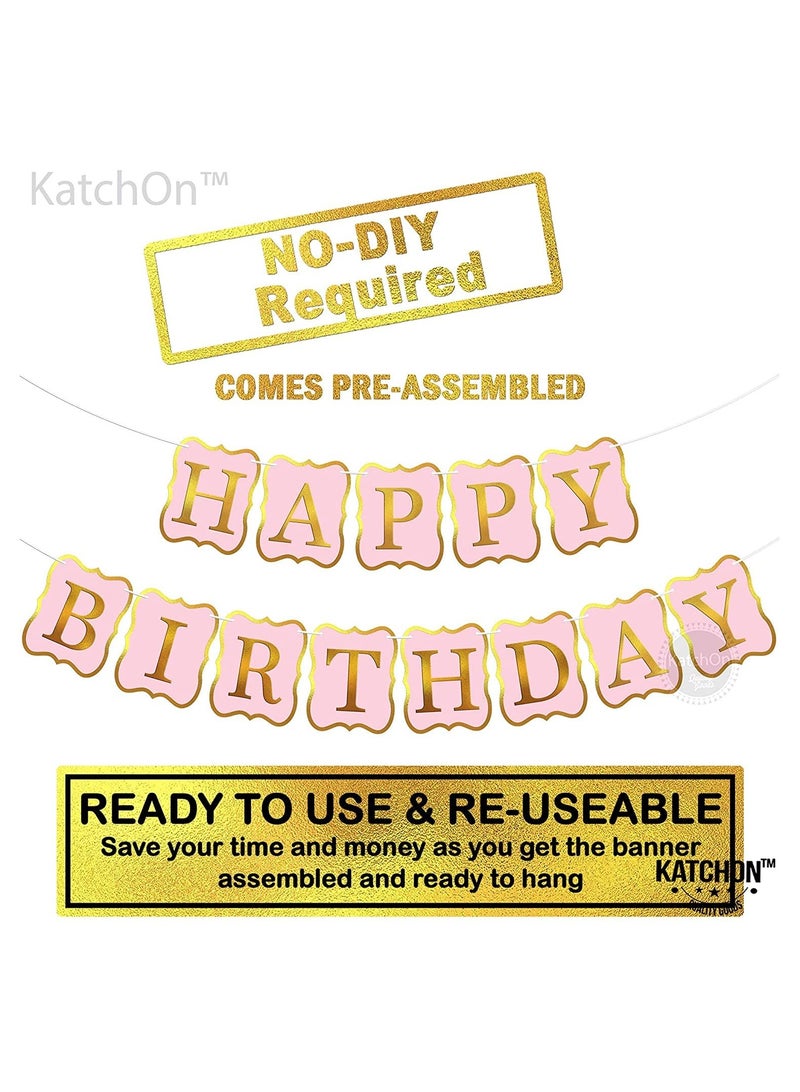 KATCHON Pink Happy Birthday Banner - 10 Feet, NO DIY | Happy Birthday Sign for Backdrop | Happy Birthday Decorations | Pink Party Decorations | Girls Birthday Decorations - Image 1